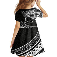 Kia Orana Cook Islands Kid Short Sleeve Dress Circle Stars With Floral White Pattern LT01 - Polynesian Pride