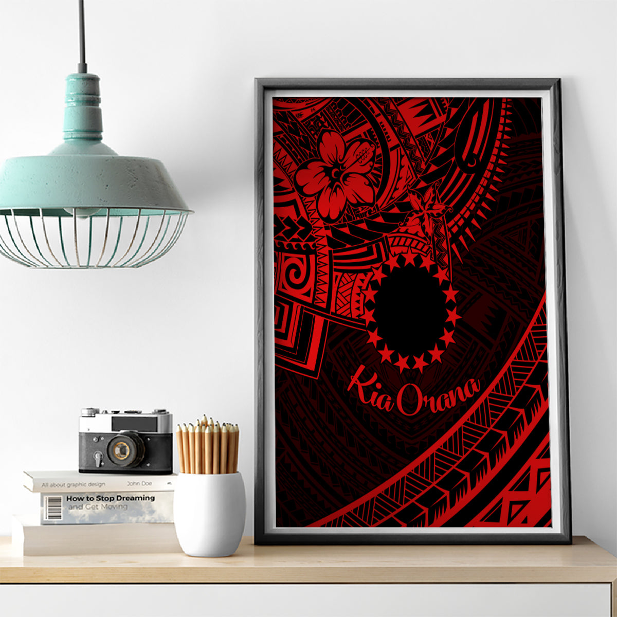 Kia Orana Cook Islands Canvas Wall Art Circle Stars With Floral Red Pattern LT01 - Polynesian Pride