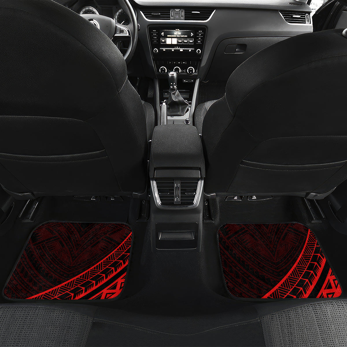 Kia Orana Cook Islands Car Mats Circle Stars With Floral Red Pattern LT01 - Polynesian Pride