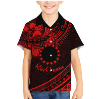Kia Orana Cook Islands Family Matching Mermaid Dress and Hawaiian Shirt Circle Stars With Floral Red Pattern LT01 Son's Shirt Red - Polynesian Pride
