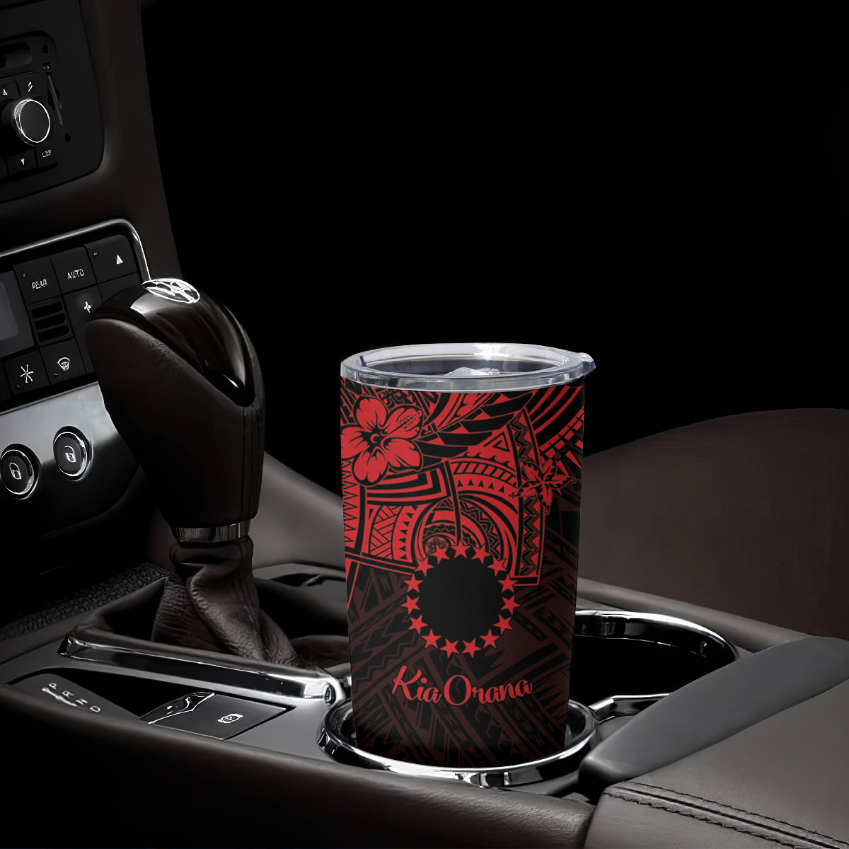Kia Orana Cook Islands Tumbler Cup Circle Stars With Floral Red Pattern