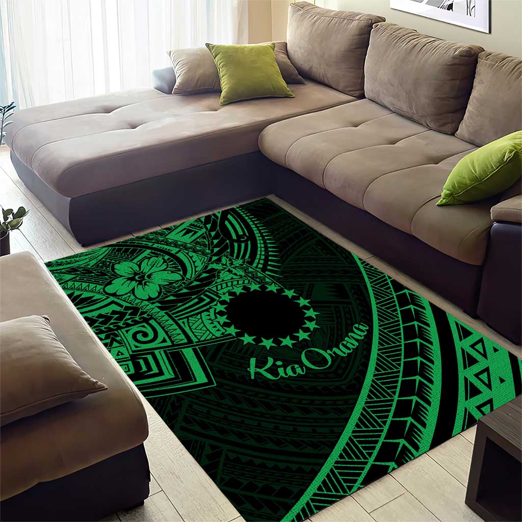 Kia Orana Cook Islands Area Rug Circle Stars With Floral Green Pattern LT01