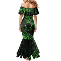 Kia Orana Cook Islands Family Matching Mermaid Dress and Hawaiian Shirt Circle Stars With Floral Green Pattern LT01 - Polynesian Pride