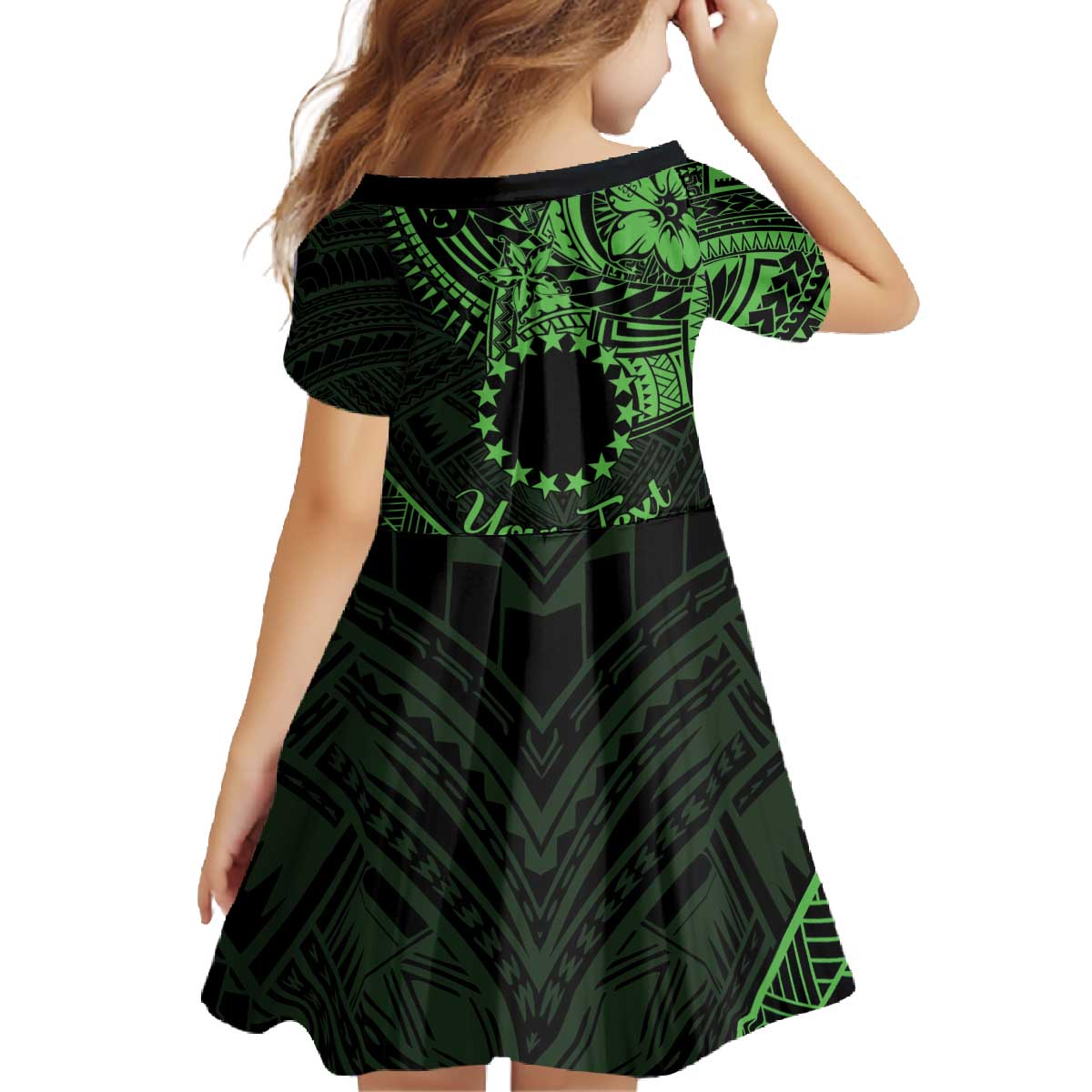 Kia Orana Cook Islands Family Matching Off Shoulder Long Sleeve Dress and Hawaiian Shirt Circle Stars With Floral Green Pattern LT01 - Polynesian Pride
