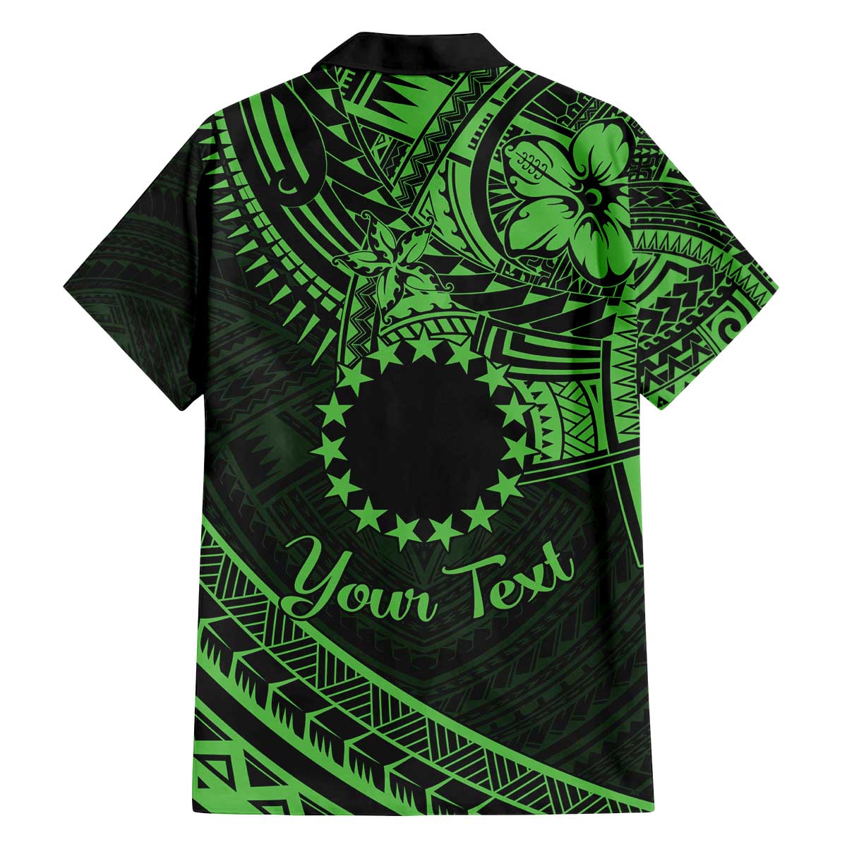 Kia Orana Cook Islands Family Matching Off Shoulder Long Sleeve Dress and Hawaiian Shirt Circle Stars With Floral Green Pattern LT01 - Polynesian Pride