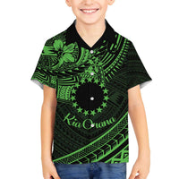 Kia Orana Cook Islands Family Matching Off Shoulder Long Sleeve Dress and Hawaiian Shirt Circle Stars With Floral Green Pattern LT01 Son's Shirt Green - Polynesian Pride