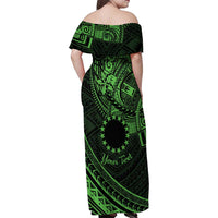Kia Orana Cook Islands Family Matching Off Shoulder Maxi Dress and Hawaiian Shirt Circle Stars With Floral Green Pattern LT01 - Polynesian Pride