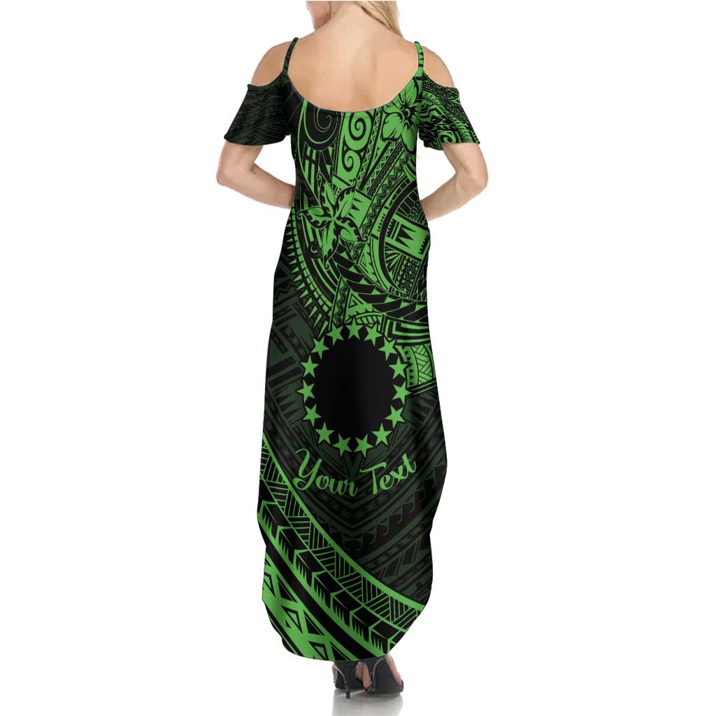 Kia Orana Cook Islands Family Matching Summer Maxi Dress and Hawaiian Shirt Circle Stars With Floral Green Pattern LT01 - Polynesian Pride