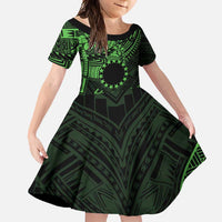 Kia Orana Cook Islands Family Matching Tank Maxi Dress and Hawaiian Shirt Circle Stars With Floral Green Pattern LT01 Daughter's Dress Green - Polynesian Pride