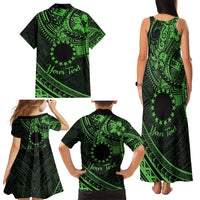 Kia Orana Cook Islands Family Matching Tank Maxi Dress and Hawaiian Shirt Circle Stars With Floral Green Pattern LT01 - Polynesian Pride