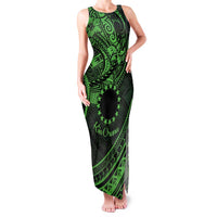 Kia Orana Cook Islands Family Matching Tank Maxi Dress and Hawaiian Shirt Circle Stars With Floral Green Pattern LT01 Mom's Dress Green - Polynesian Pride