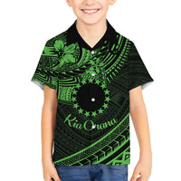 Kia Orana Cook Islands Family Matching Tank Maxi Dress and Hawaiian Shirt Circle Stars With Floral Green Pattern LT01 Son's Shirt Green - Polynesian Pride
