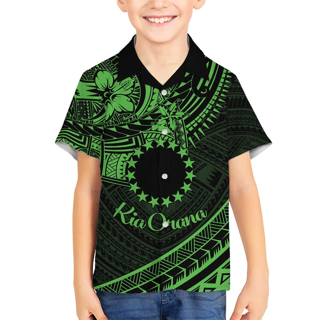 Kia Orana Cook Islands Hawaiian Shirt Circle Stars With Floral Green Pattern LT01