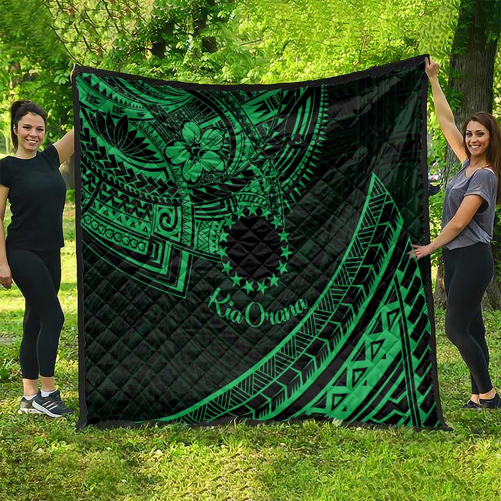 Kia Orana Cook Islands Quilt Circle Stars With Floral Green Pattern LT01 - Polynesian Pride