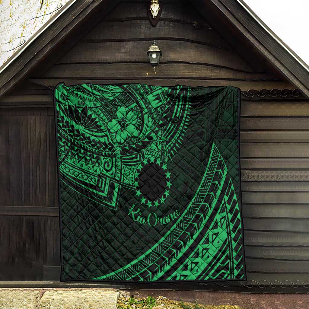 Kia Orana Cook Islands Quilt Circle Stars With Floral Green Pattern LT01 - Polynesian Pride