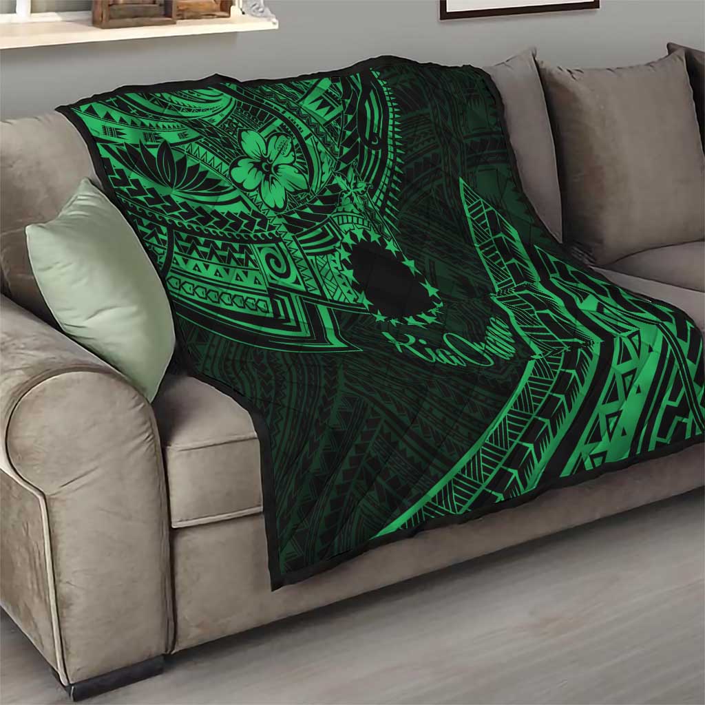 Kia Orana Cook Islands Quilt Circle Stars With Floral Green Pattern LT01 - Polynesian Pride