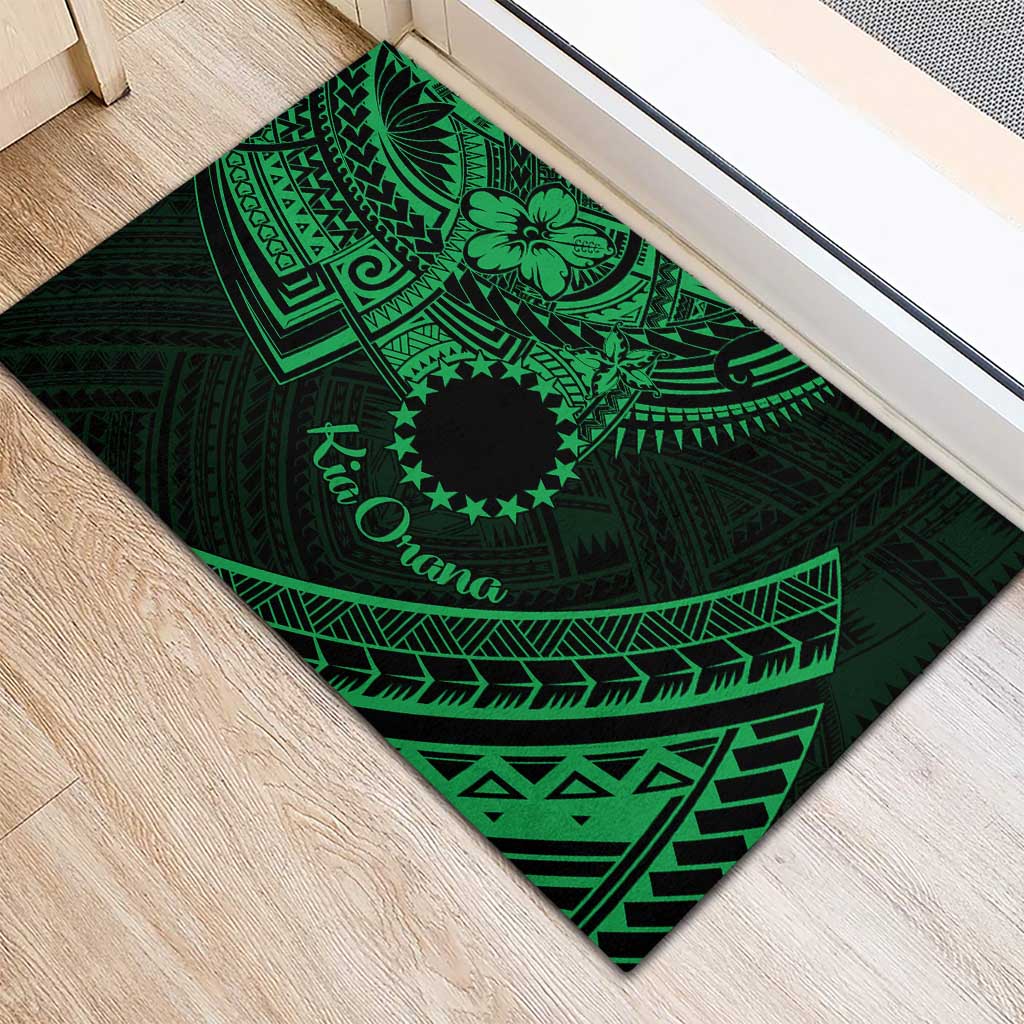 Kia Orana Cook Islands Rubber Doormat Circle Stars With Floral Green Pattern LT01