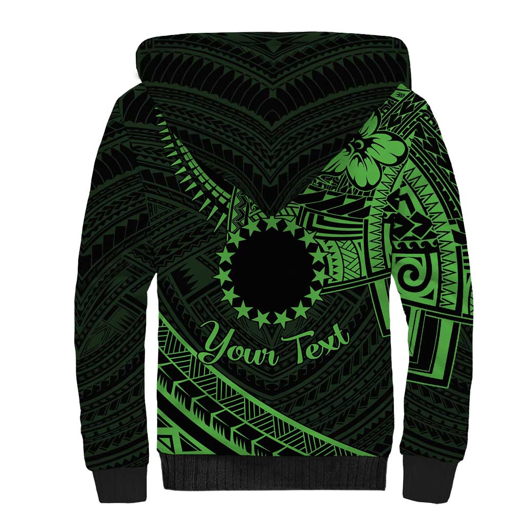 Kia Orana Cook Islands Sherpa Hoodie Circle Stars With Floral Green Pattern LT01 - Polynesian Pride