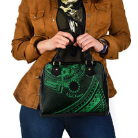 Kia Orana Cook Islands Shoulder Handbag Circle Stars With Floral Green Pattern LT01