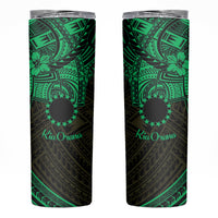 Kia Orana Cook Islands Skinny Tumbler Circle Stars With Floral Green Pattern