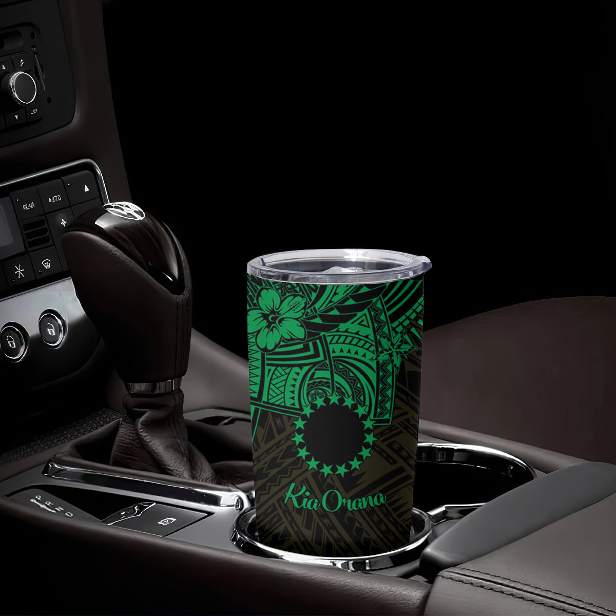 Kia Orana Cook Islands Tumbler Cup Circle Stars With Floral Green Pattern