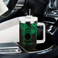 Kia Orana Cook Islands Tumbler With Handle Circle Stars With Floral Green Pattern