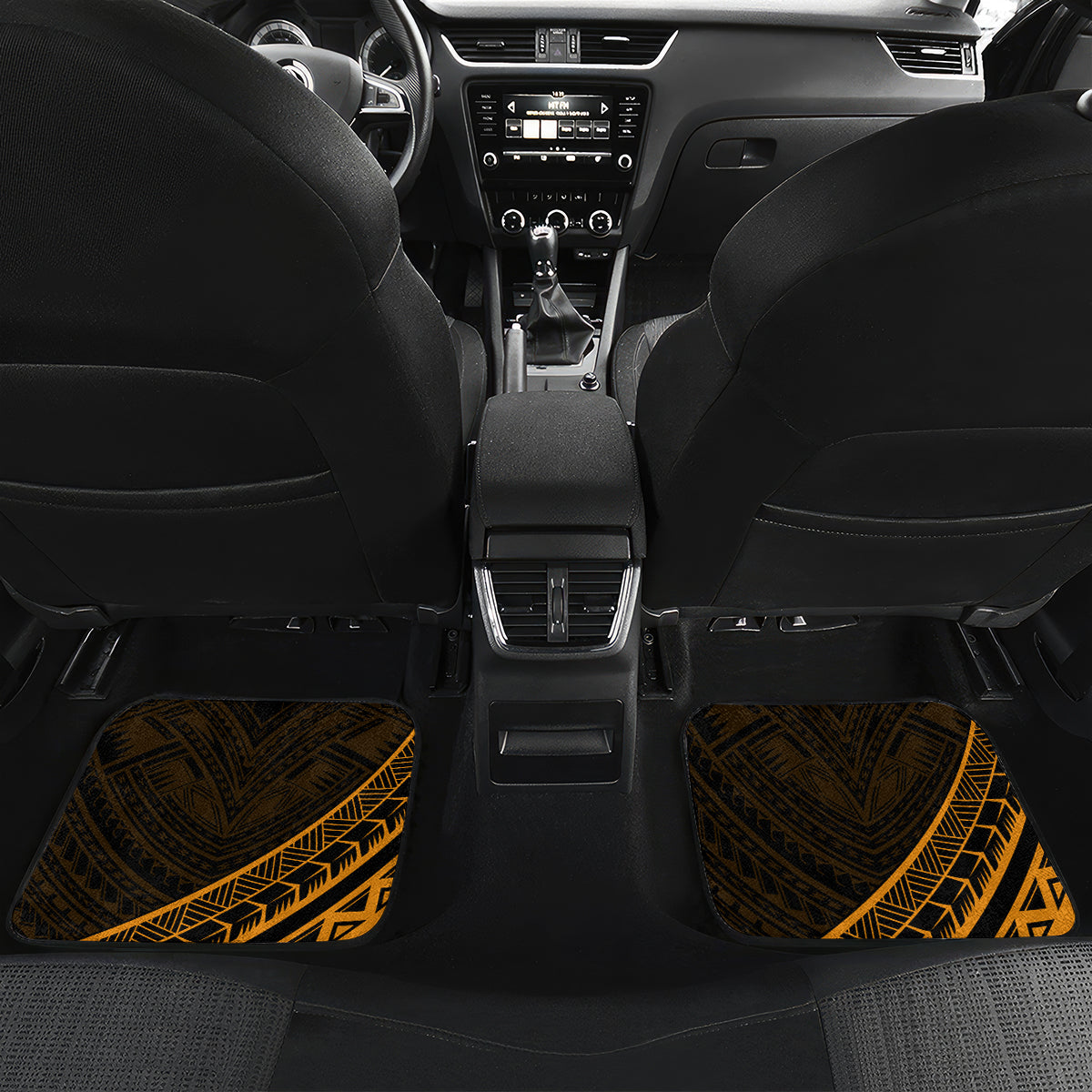 Kia Orana Cook Islands Car Mats Circle Stars With Floral Gold Pattern LT01 - Polynesian Pride