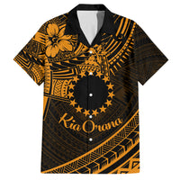 Kia Orana Cook Islands Family Matching Off Shoulder Short Dress and Hawaiian Shirt Circle Stars With Floral Gold Pattern LT01 Dad's Shirt - Short Sleeve Gold - Polynesian Pride