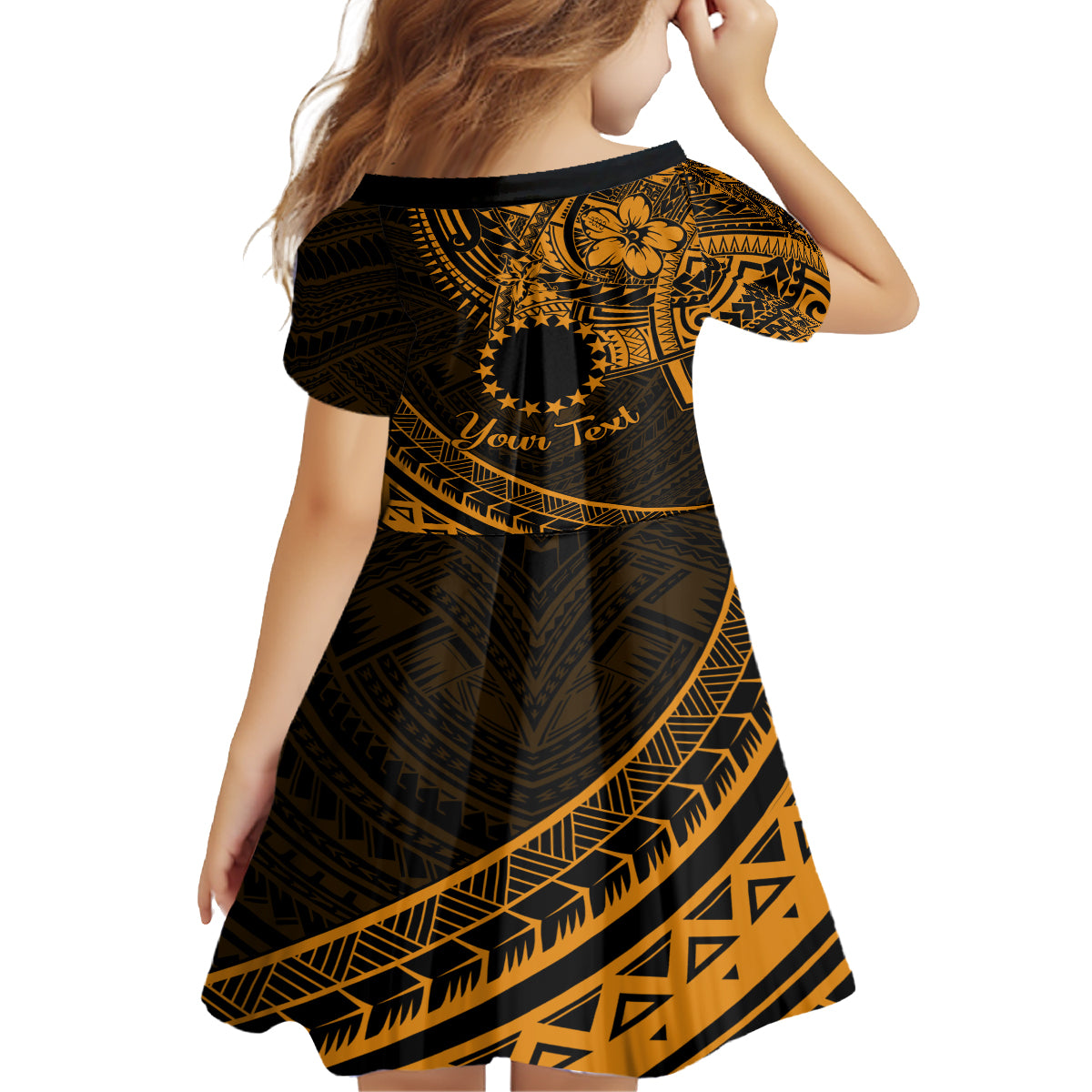 Kia Orana Cook Islands Family Matching Summer Maxi Dress and Hawaiian Shirt Circle Stars With Floral Gold Pattern LT01 - Polynesian Pride