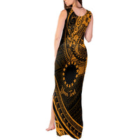 Kia Orana Cook Islands Tank Maxi Dress Circle Stars With Floral Gold Pattern LT01 - Polynesian Pride