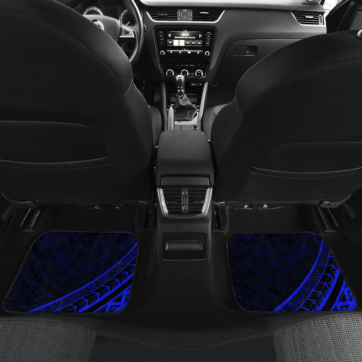 Kia Orana Cook Islands Car Mats Circle Stars With Floral Navy Blue Pattern LT01 - Polynesian Pride