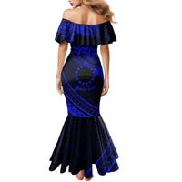 Kia Orana Cook Islands Family Matching Mermaid Dress and Hawaiian Shirt Circle Stars With Floral Navy Blue Pattern LT01 - Polynesian Pride