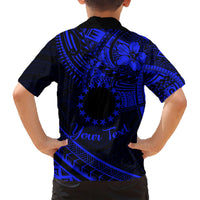 Kia Orana Cook Islands Family Matching Short Sleeve Bodycon Dress and Hawaiian Shirt Circle Stars With Floral Navy Blue Pattern LT01 - Polynesian Pride