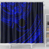Kia Orana Cook Islands Shower Curtain Circle Stars With Floral Navy Blue Pattern LT01 - Polynesian Pride