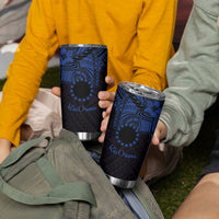 Kia Orana Cook Islands Tumbler Cup Circle Stars With Floral Navy Blue Pattern