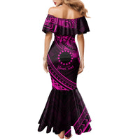 Kia Orana Cook Islands Family Matching Mermaid Dress and Hawaiian Shirt Circle Stars With Floral Pink Pattern LT01 - Polynesian Pride