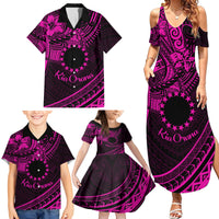 Kia Orana Cook Islands Family Matching Summer Maxi Dress and Hawaiian Shirt Circle Stars With Floral Pink Pattern LT01 - Polynesian Pride