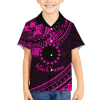 Kia Orana Cook Islands Family Matching Tank Maxi Dress and Hawaiian Shirt Circle Stars With Floral Pink Pattern LT01 Son's Shirt Pink - Polynesian Pride