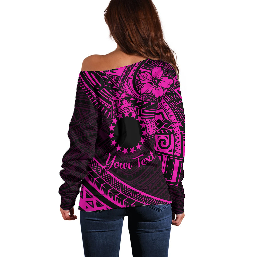 Kia Orana Cook Islands Off Shoulder Sweater Circle Stars With Floral Pink Pattern LT01 - Polynesian Pride