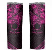 Kia Orana Cook Islands Skinny Tumbler Circle Stars With Floral Pink Pattern