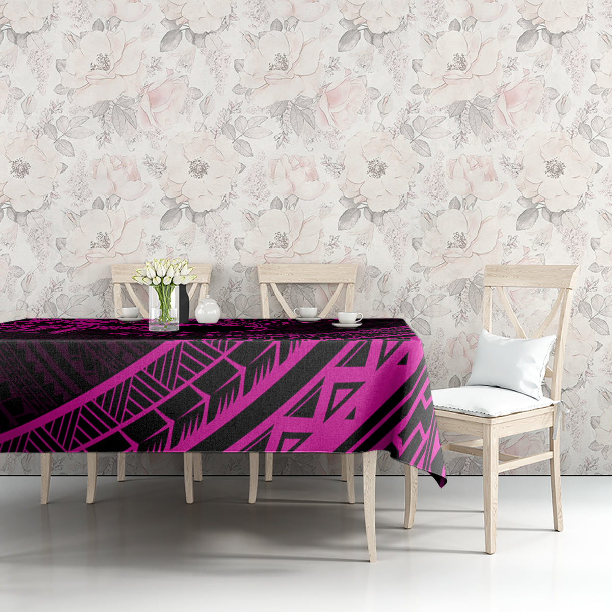 Kia Orana Cook Islands Tablecloth Circle Stars With Floral Pink Pattern LT01 - Polynesian Pride
