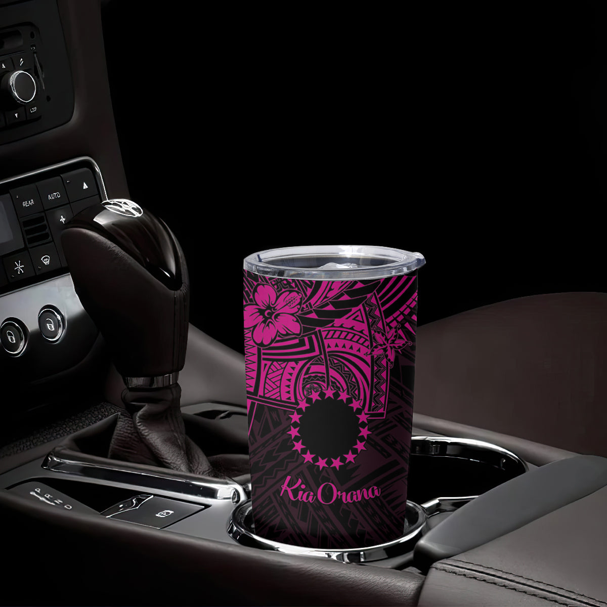 Kia Orana Cook Islands Tumbler Cup Circle Stars With Floral Pink Pattern
