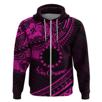 Kia Orana Cook Islands Zip Hoodie Circle Stars With Floral Pink Pattern LT01 Zip Hoodie Pink - Polynesian Pride