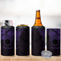 Kia Orana Cook Islands 4 in 1 Can Cooler Tumbler Circle Stars With Floral Purple Pattern