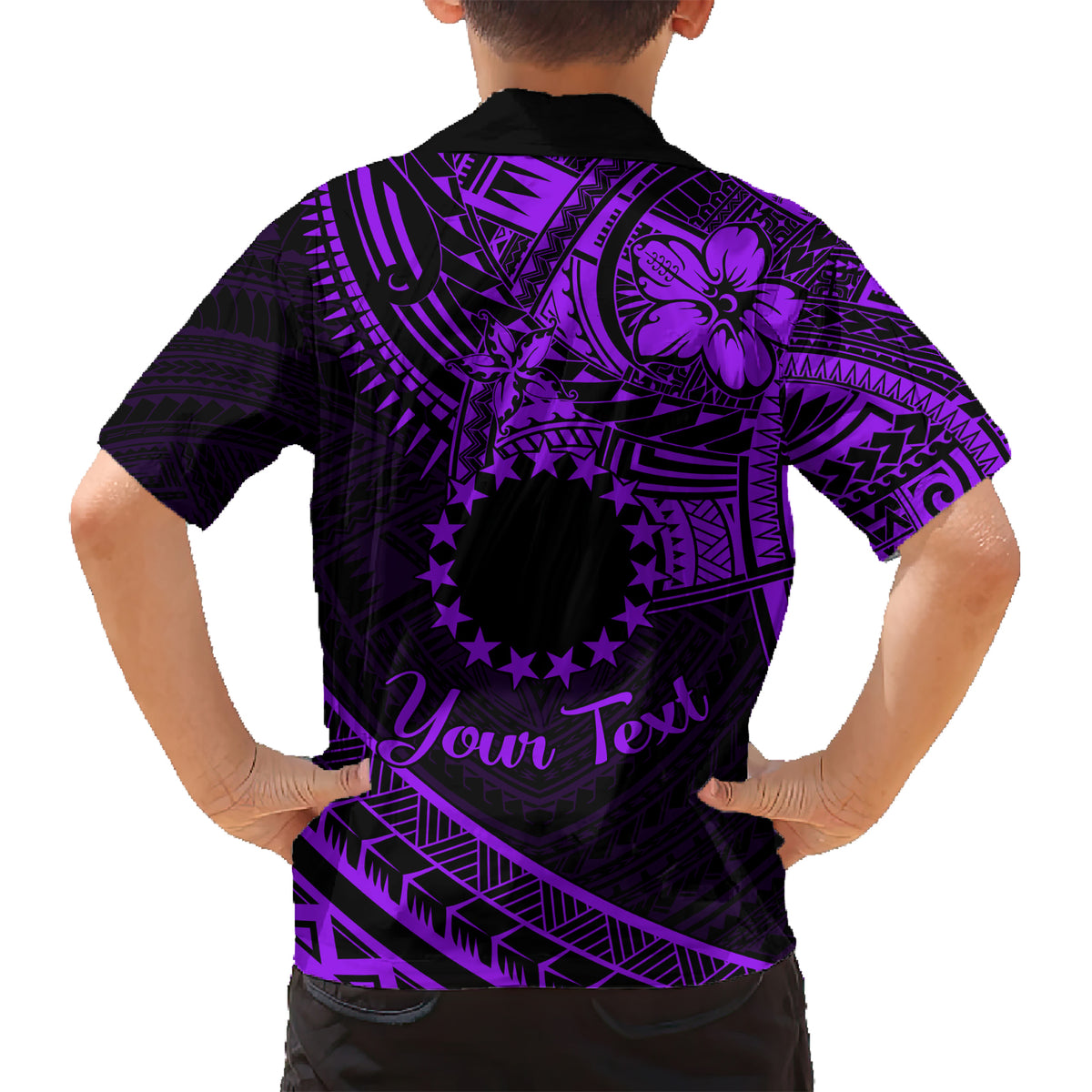 Kia Orana Cook Islands Kid Hawaiian Shirt Circle Stars With Floral Purple Pattern LT01 - Polynesian Pride