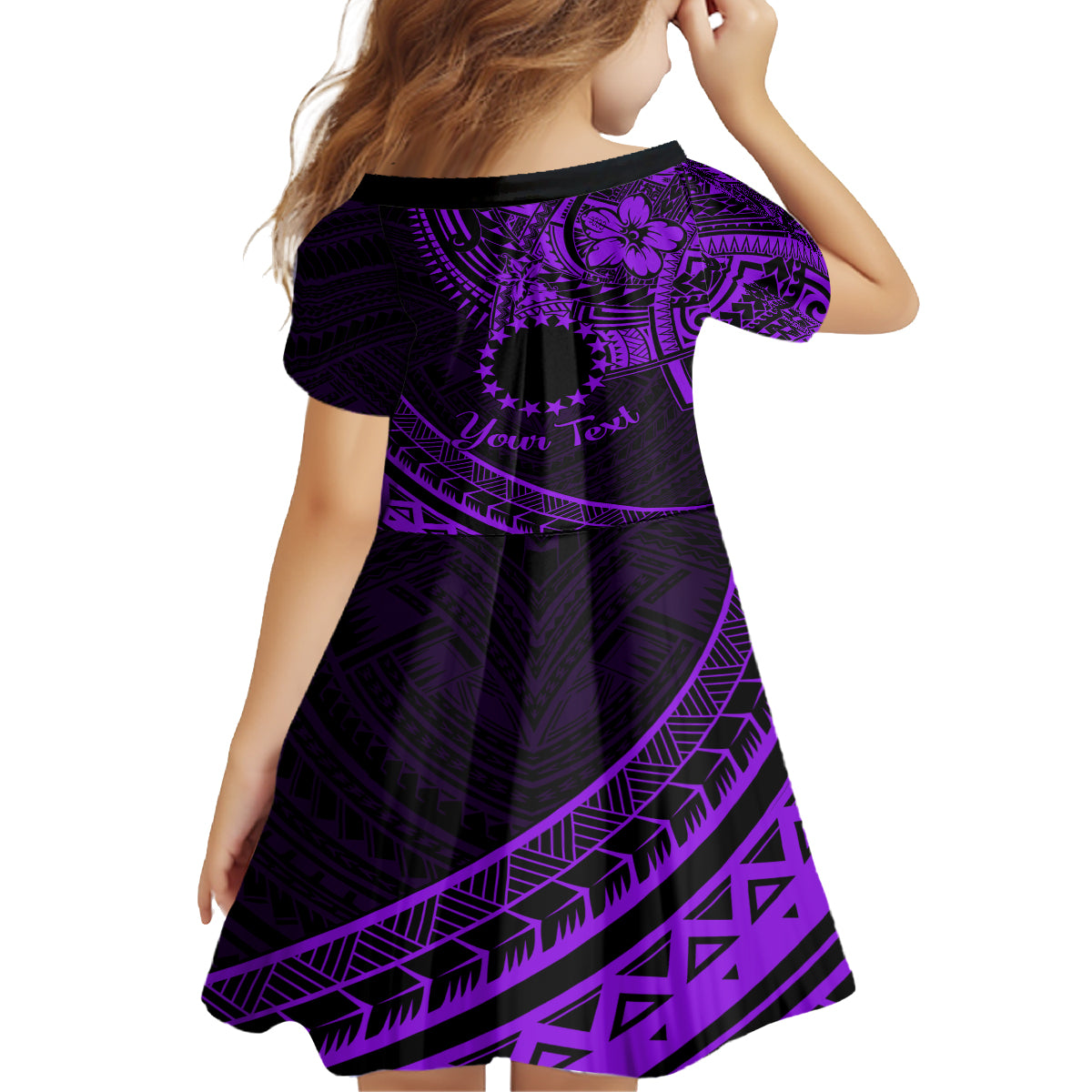 Kia Orana Cook Islands Kid Short Sleeve Dress Circle Stars With Floral Purple Pattern LT01 - Polynesian Pride