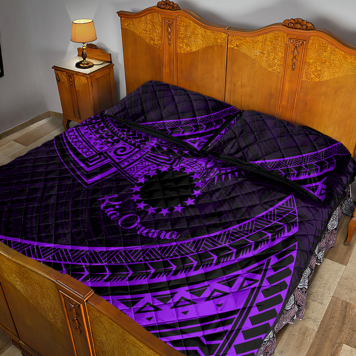 Kia Orana Cook Islands Quilt Bed Set Circle Stars With Floral Purple Pattern LT01 - Polynesian Pride