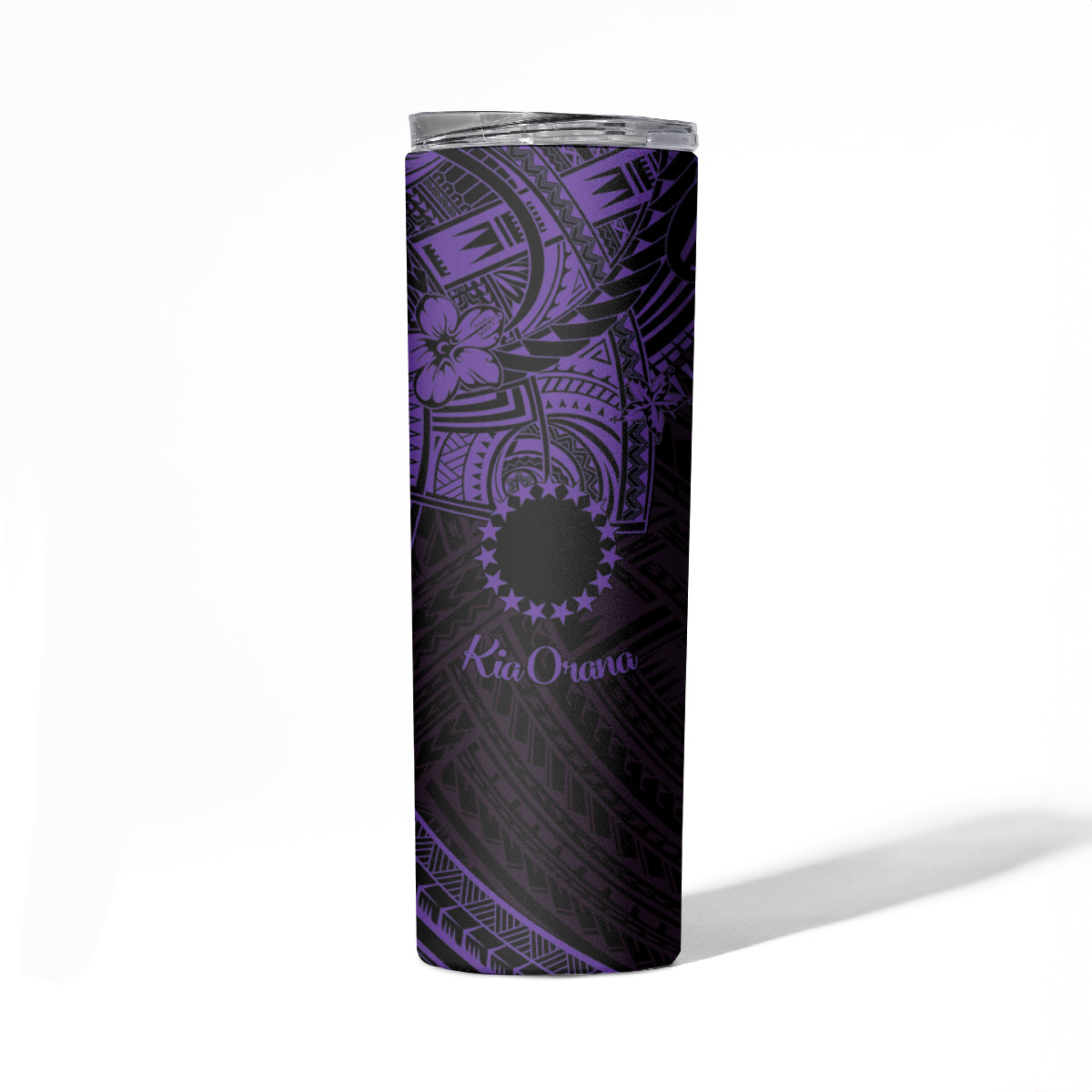 Kia Orana Cook Islands Skinny Tumbler Circle Stars With Floral Purple Pattern LT01 - Polynesian Pride