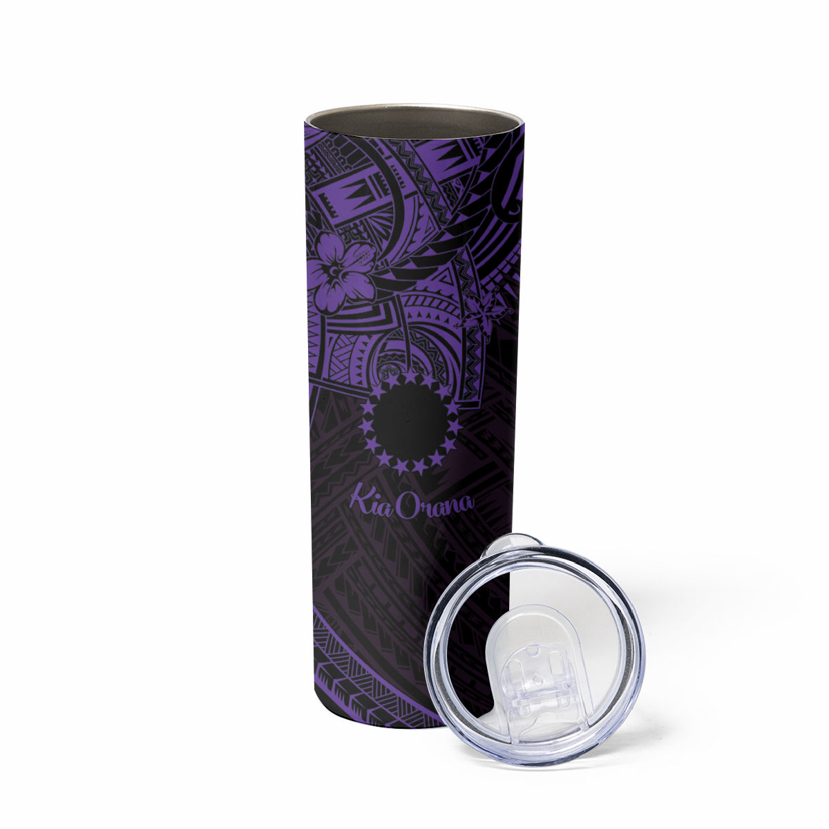 Kia Orana Cook Islands Skinny Tumbler Circle Stars With Floral Purple Pattern LT01 - Polynesian Pride