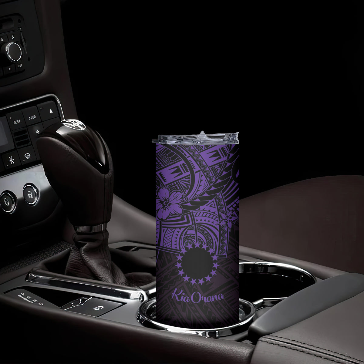 Kia Orana Cook Islands Skinny Tumbler Circle Stars With Floral Purple Pattern LT01 - Polynesian Pride